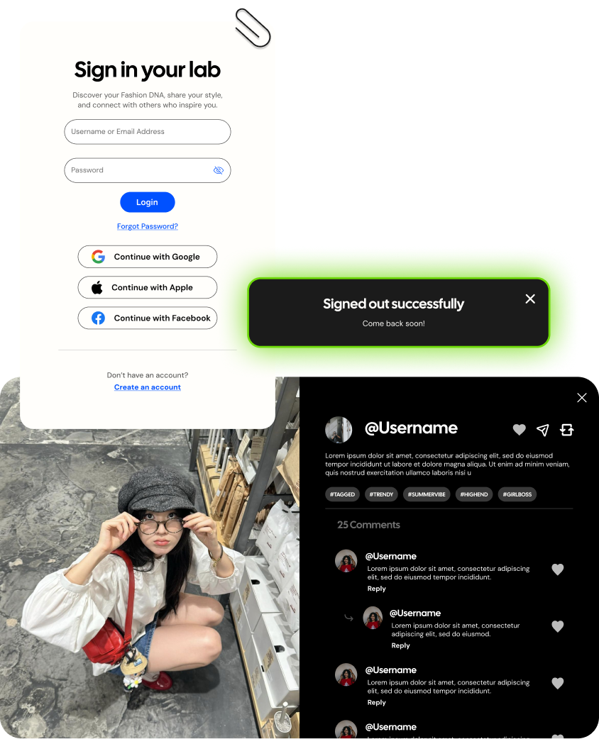 Various UI elements from StyleLab's interface