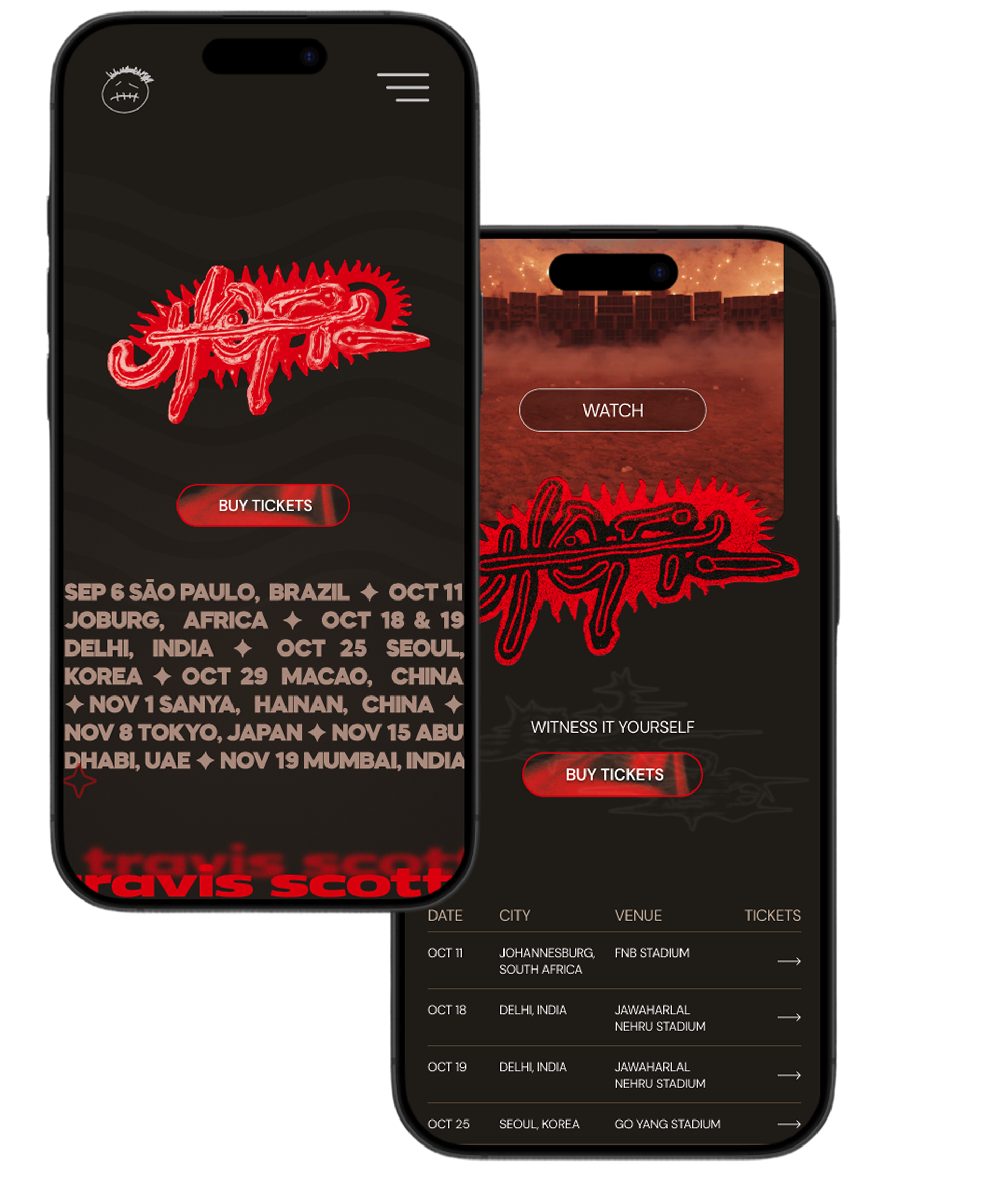 Mockup of the mobile query of the Travis Scott Site
