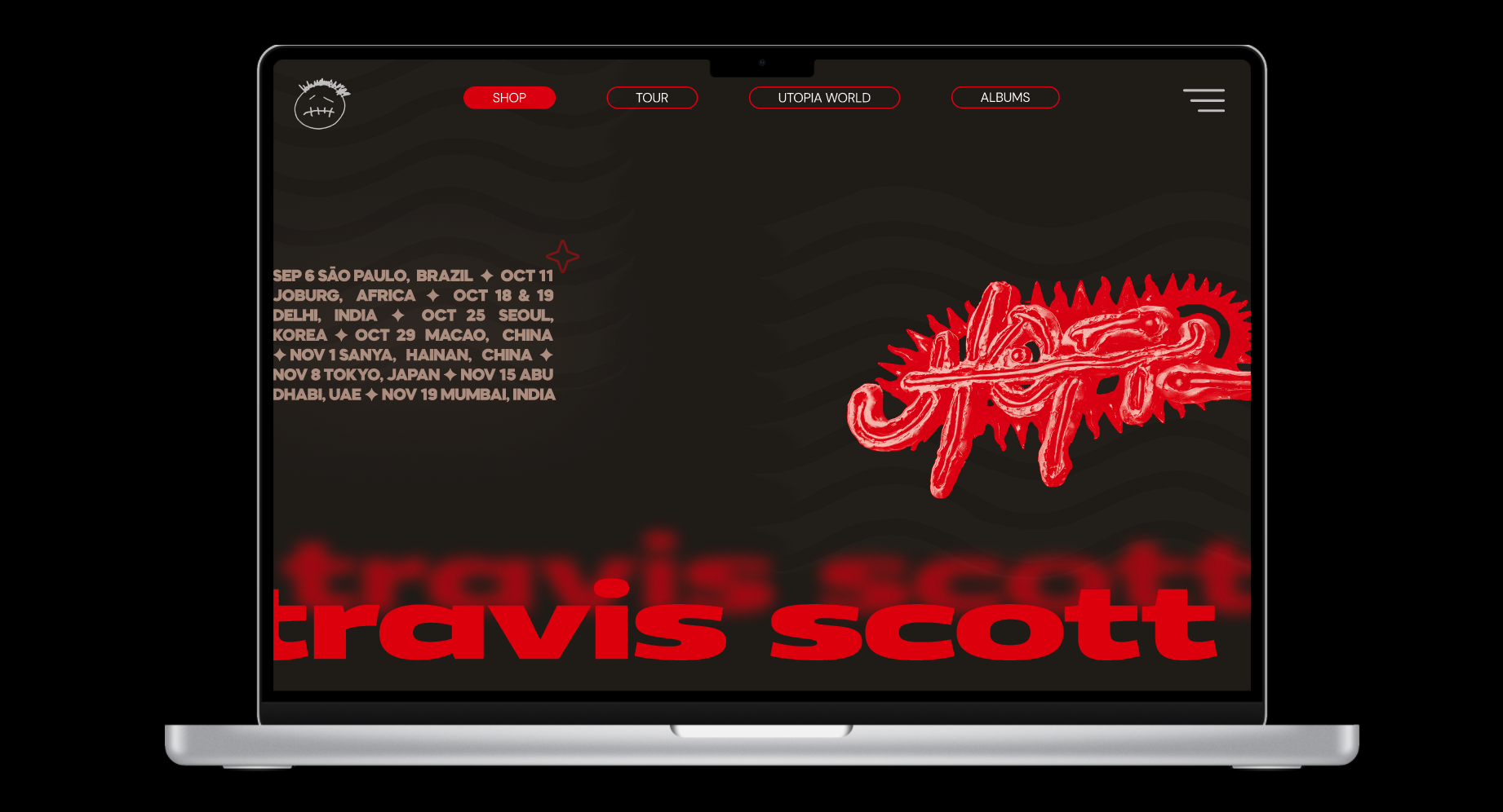 Macbook mockup of Travis Scott homepage
