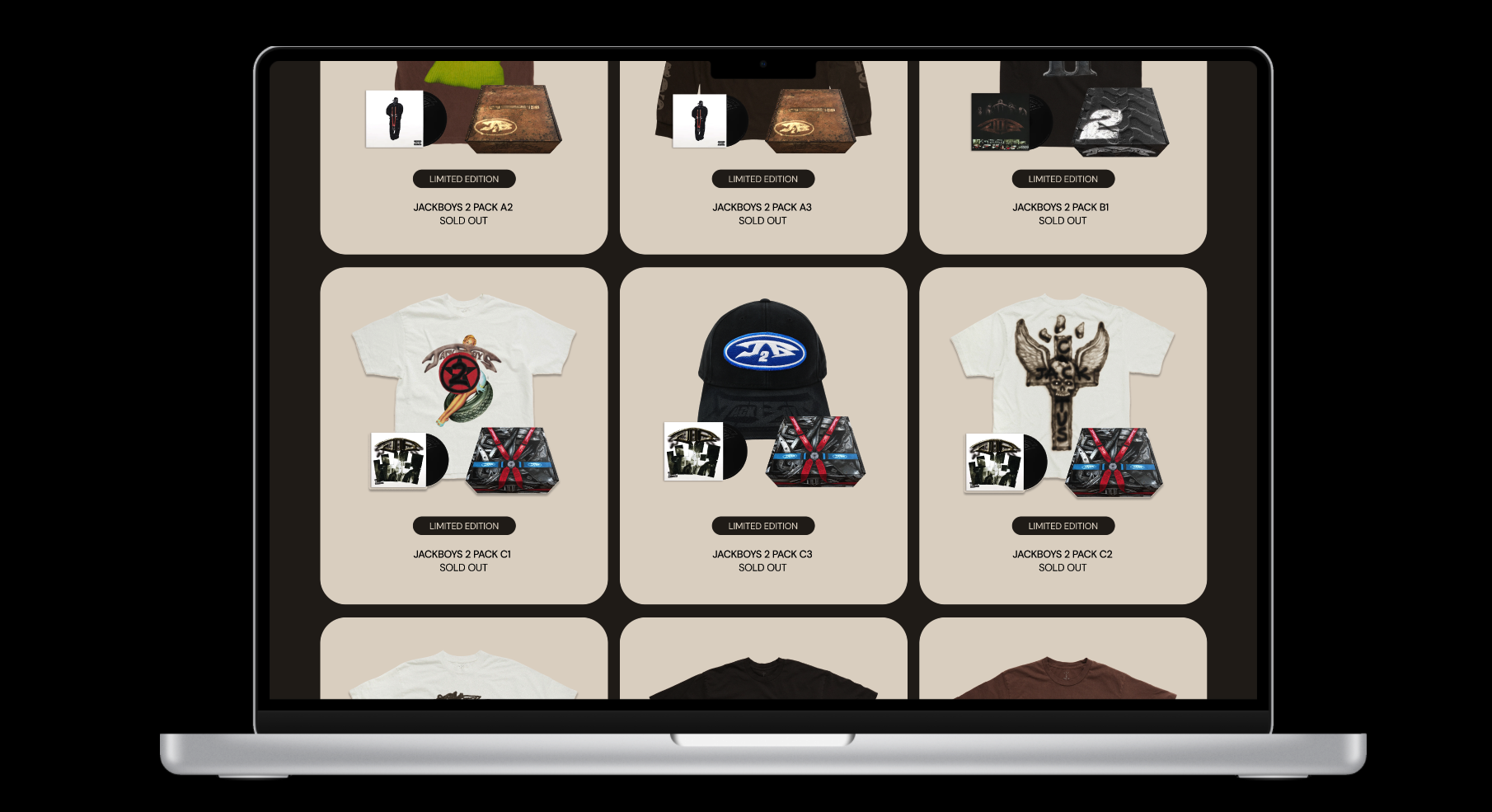 Macbook mockup of Travis Scott shop page