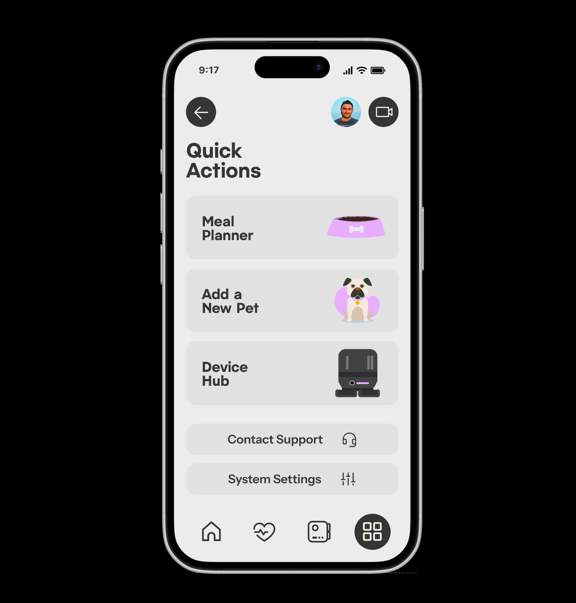 "Quick Actions" high-fidelity mockup page.
