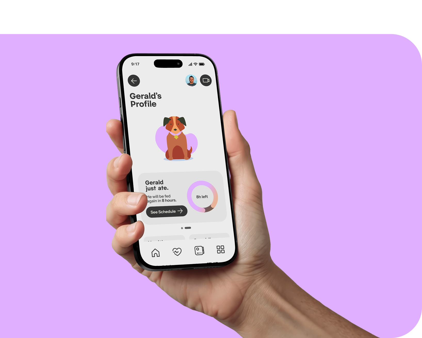 A hand holding a phon with PetWarden displayed on it's screen.