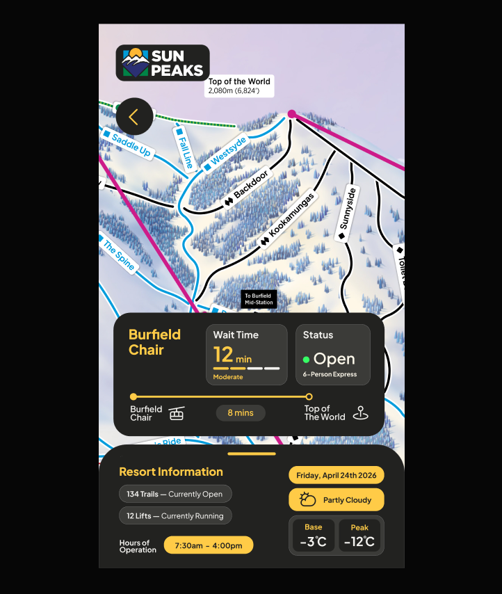 Snowpost's Interactive Mountain Map Screen.